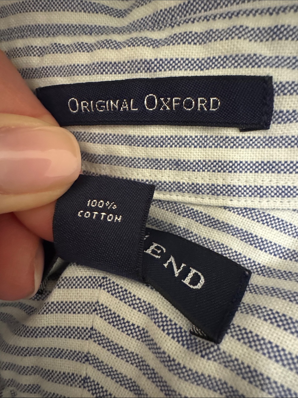 Lands' End 100% Cotton Blue White Pinstripe Button-Down Oxford Shirt Size 14.5 - Picture 14 of 14